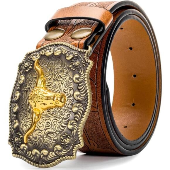 Cowboy PU Leather Belt - Men Waist Strap 01 - Picture 1 of 7